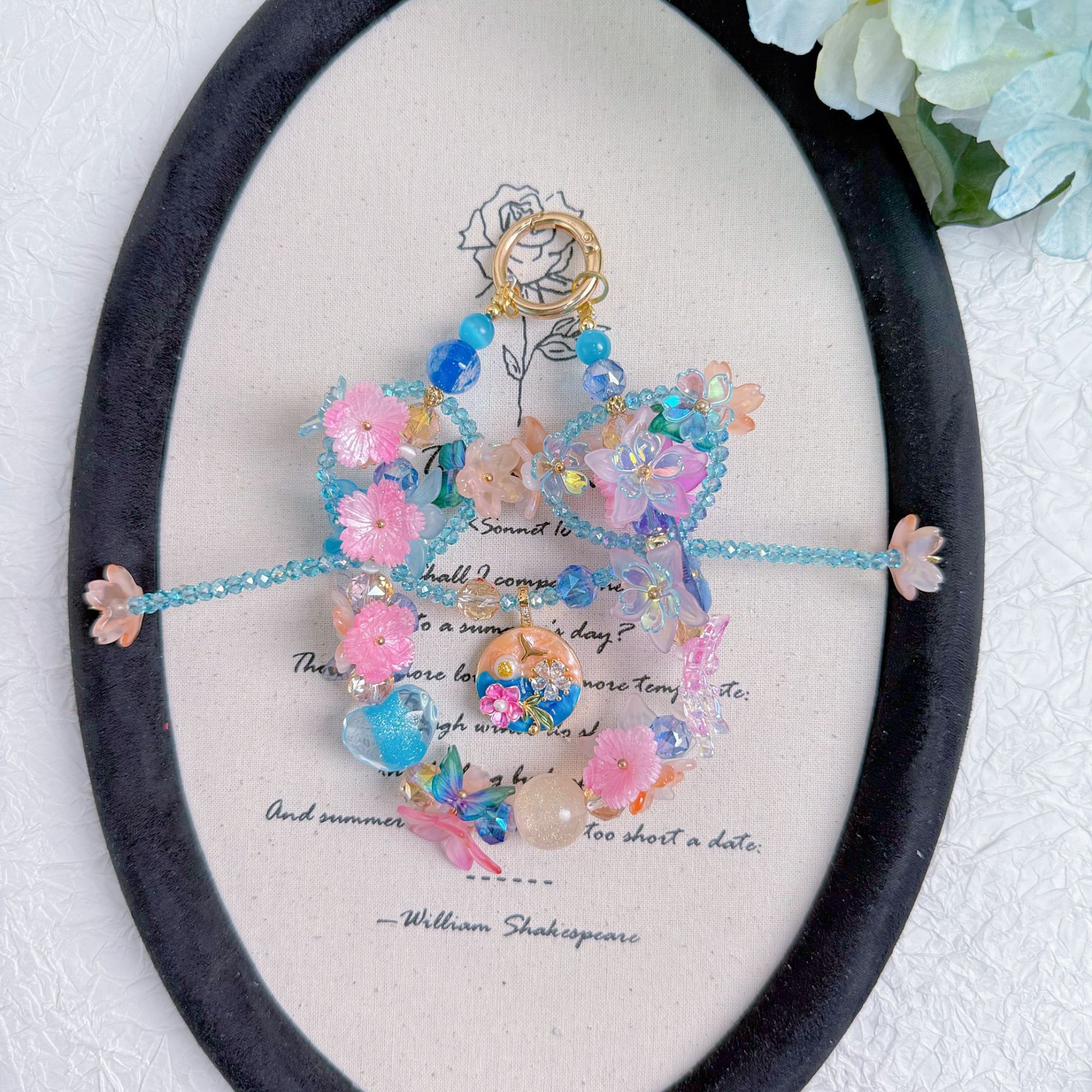 春季新款DIY手作A509-粉紫色系高端滴油可拆卸牌牌手机链