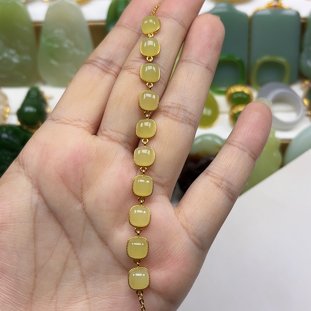 银S925镶嵌手链和田玉