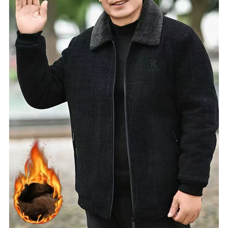 Y008爸爸冬季外套加绒加厚款中老年人秋冬装中年男士