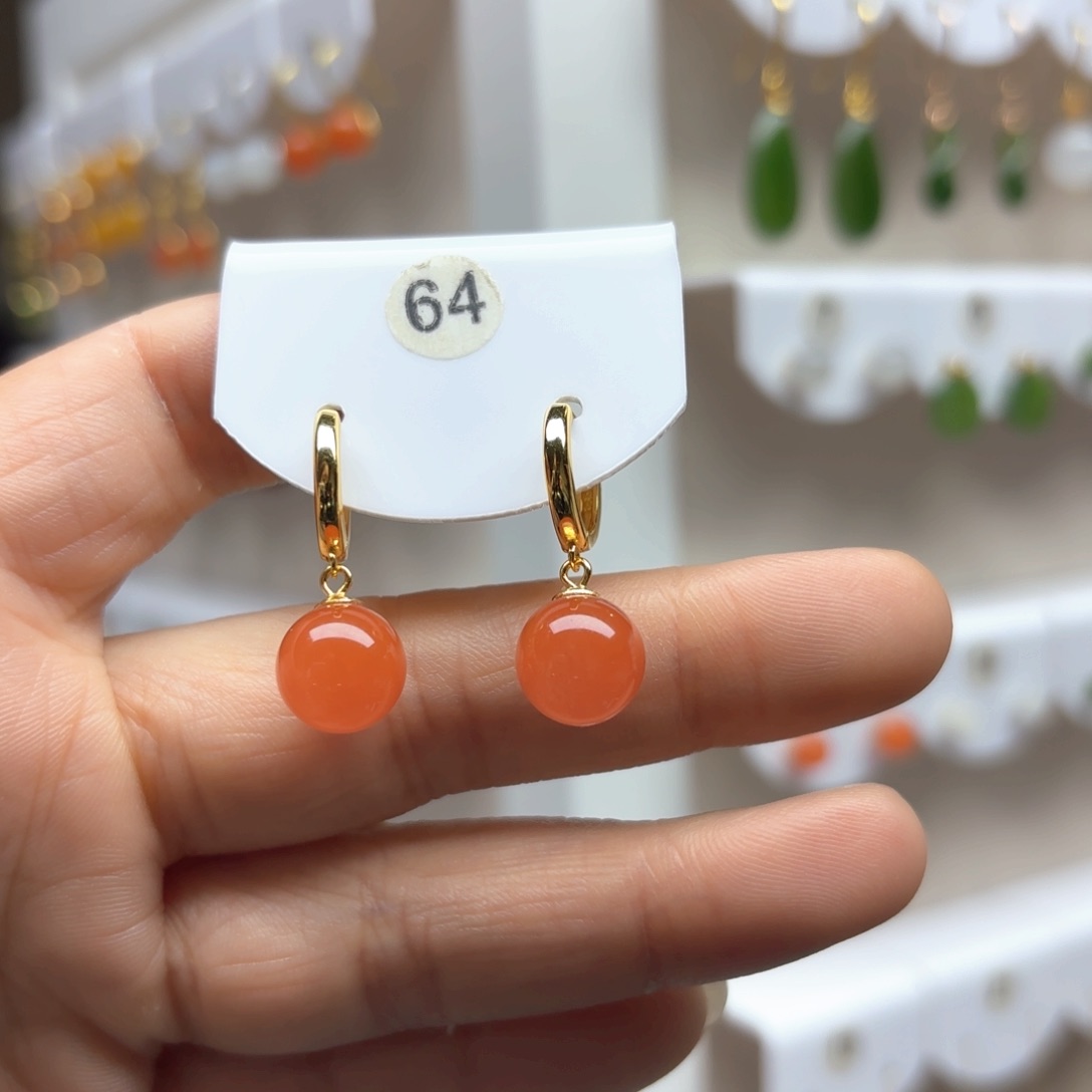 南红玛瑙耳饰银S925镶嵌