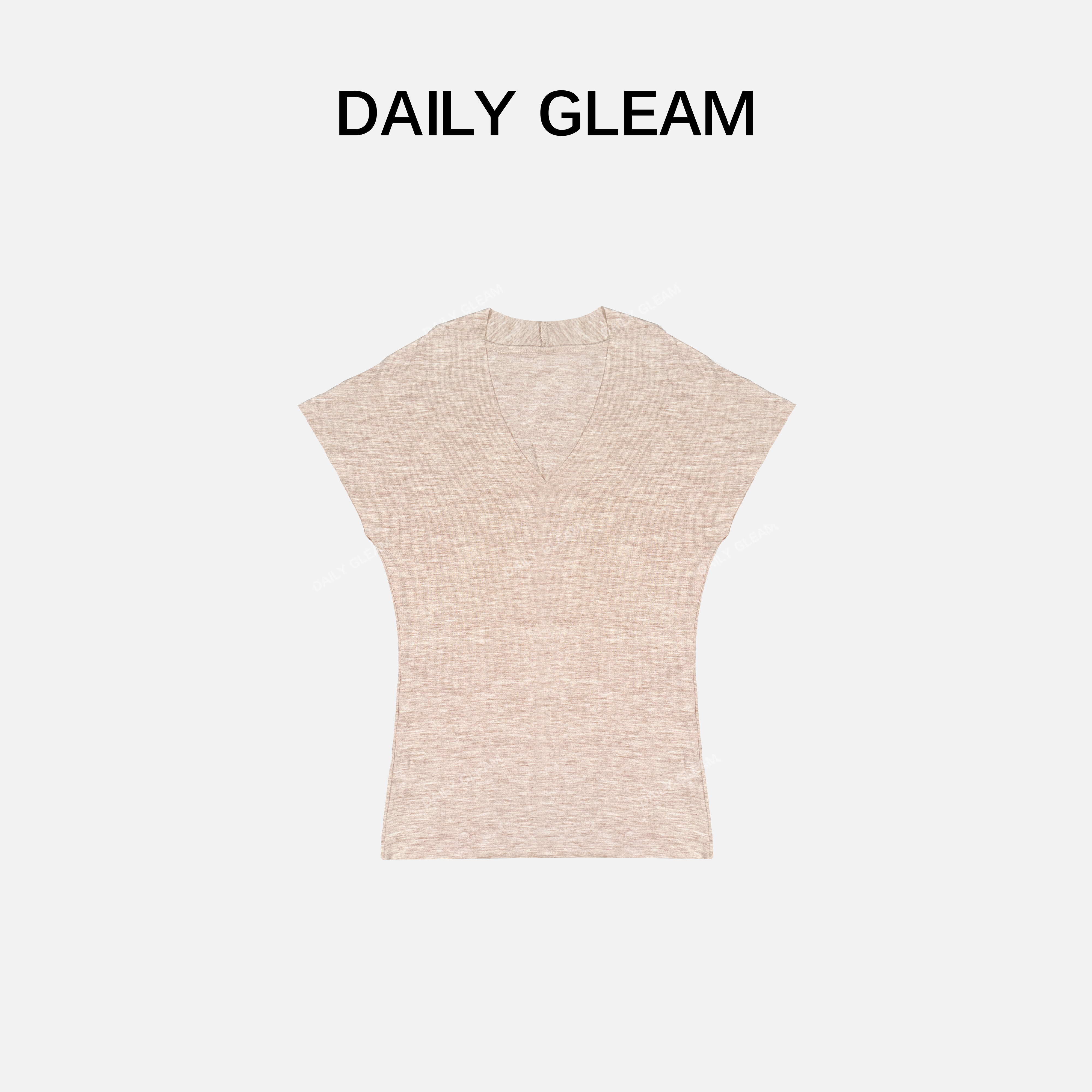 DAILY GLEAM/戴莉格琳2025V领薄款短袖高定贵系针织衫T恤TYT015