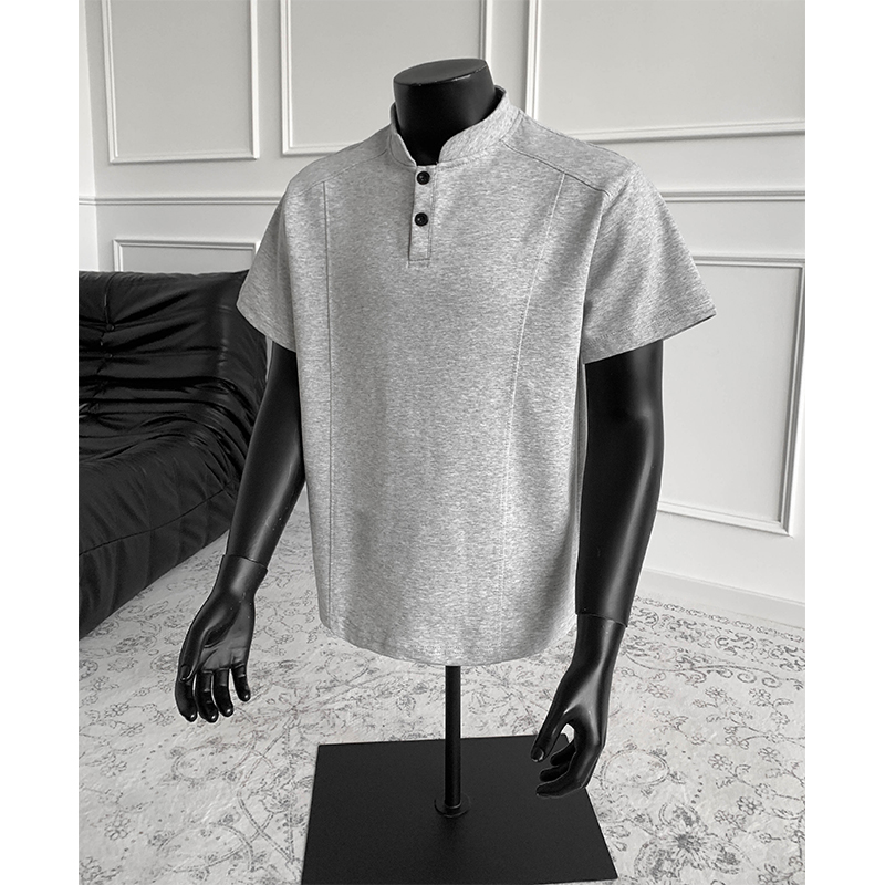 LIGGICC 裁剪解构polo衫亨利立领短袖t恤男夏季美式潮牌宽松半袖
