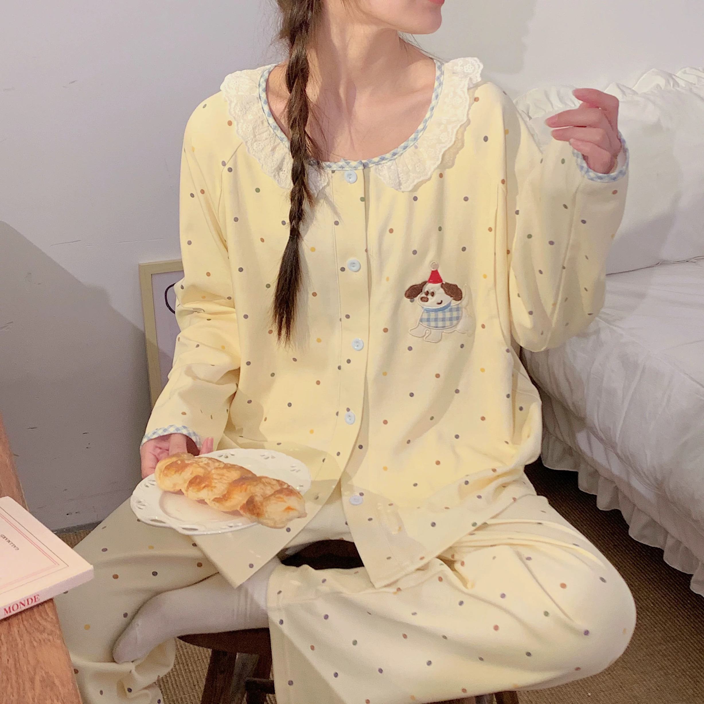 【云感棉-带胸垫】月子服待产长袖产后卡通月子服孕妇装睡衣哺乳服