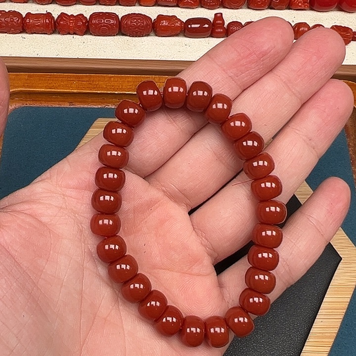南红玛瑙未镶嵌卡9.8算盘珠手串