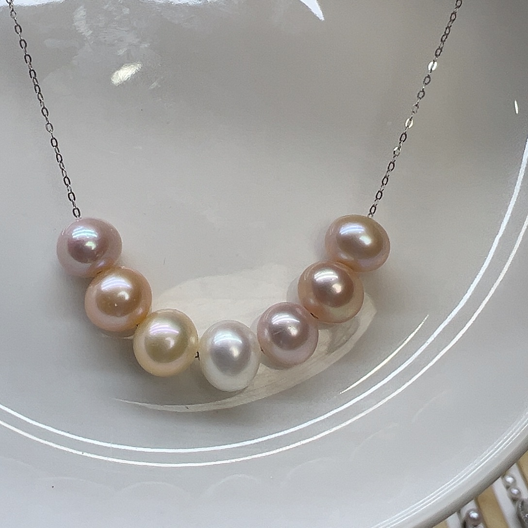 淡水珍珠颈饰银S925镶嵌微笑链