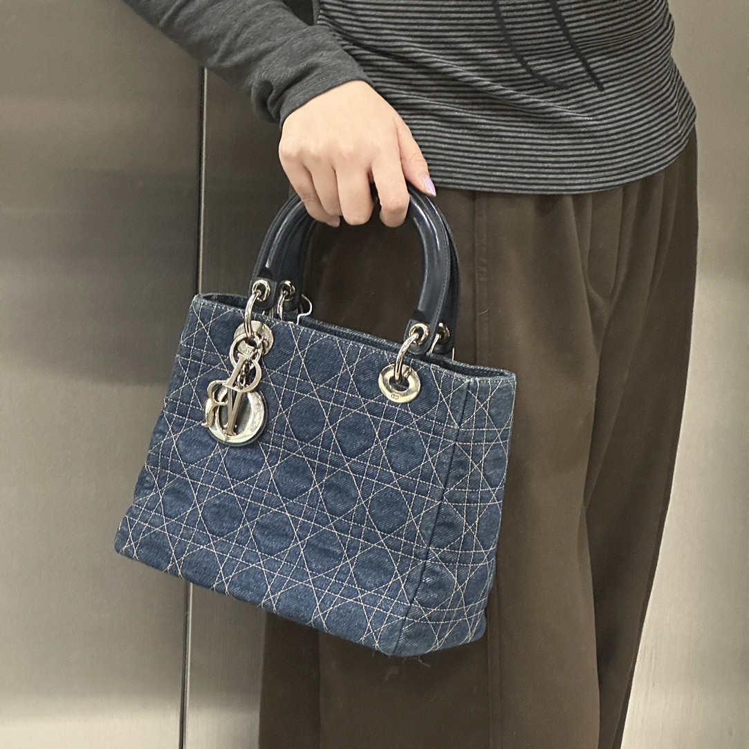 95新 DIOR/迪奥 牛仔丹宁五格戴妃托特包