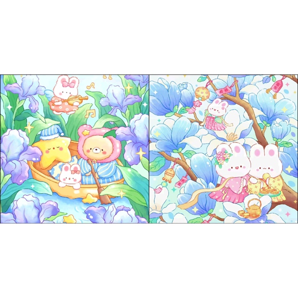 新疆长绒棉布，蓝色兔兔系列60*60大格十字绣（精准印花）