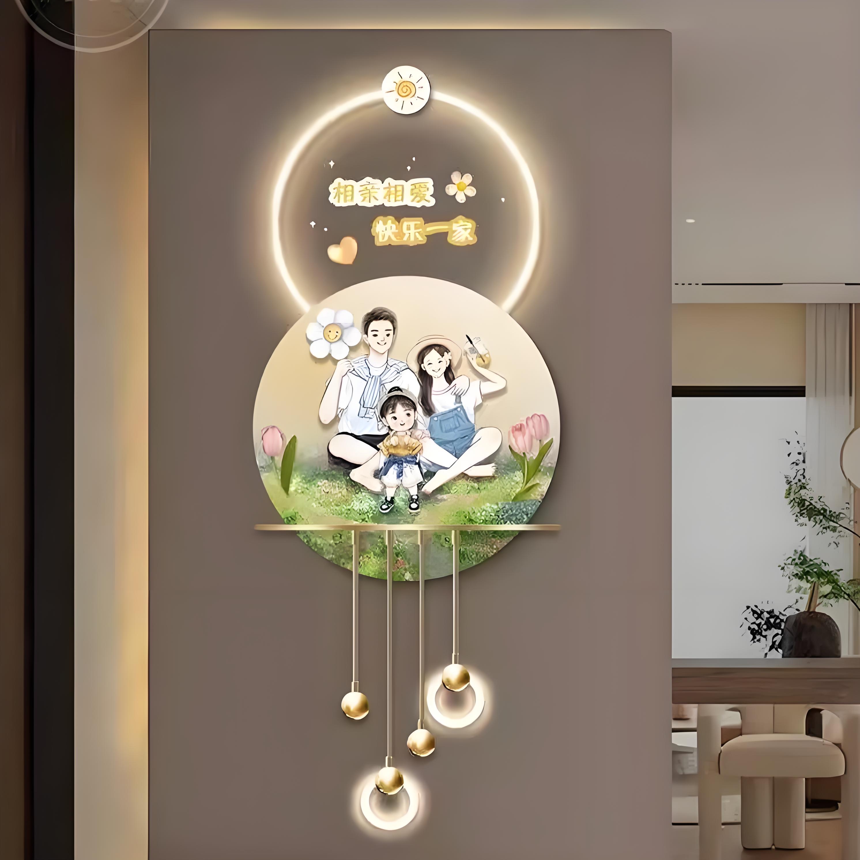 一家三四口玄关装饰画背景墙壁画奶油风入户相亲相爱一家人挂画
