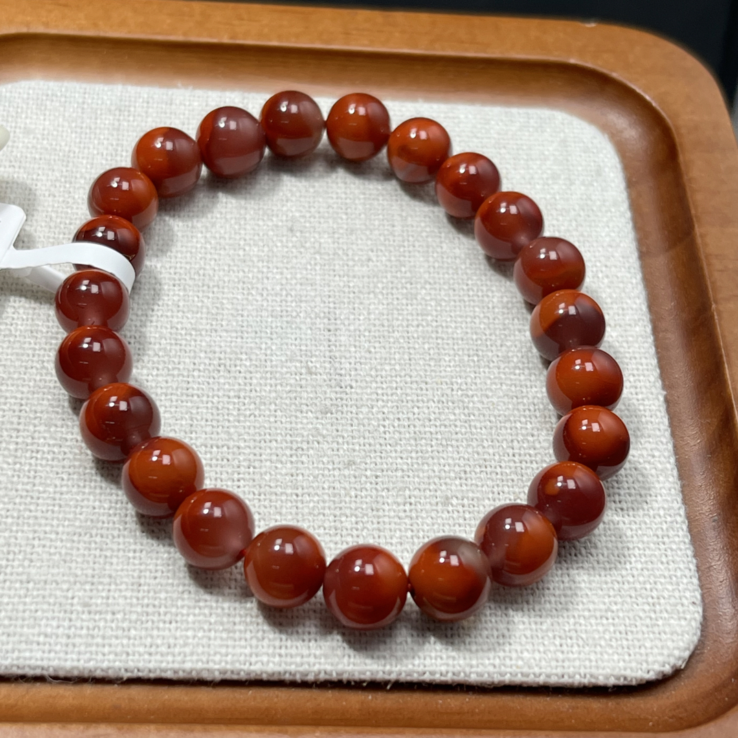 天然原矿南红玛瑙牛血柿子双色圆珠手串尺寸约8毫米AC0414