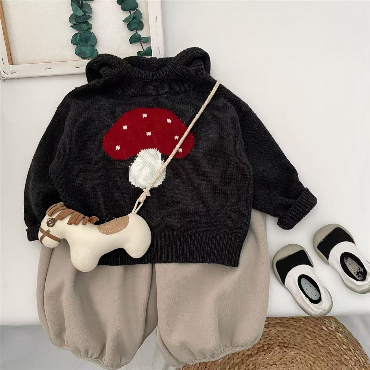蘑菇帽衫～韩版男女孩儿童毛衣 棉针织提花套头外套中小童复古潮