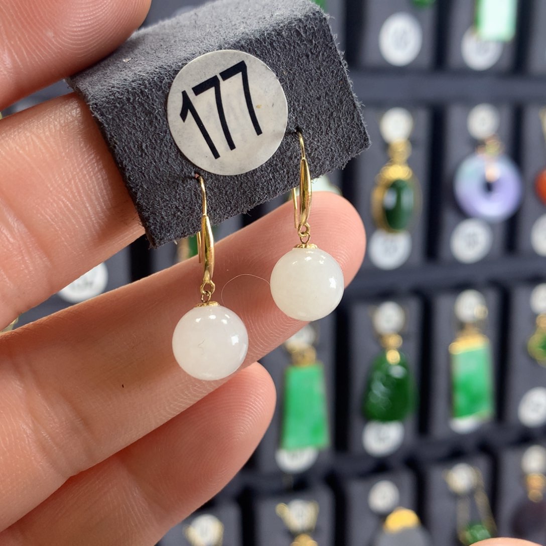 和田玉耳饰18K金镶嵌