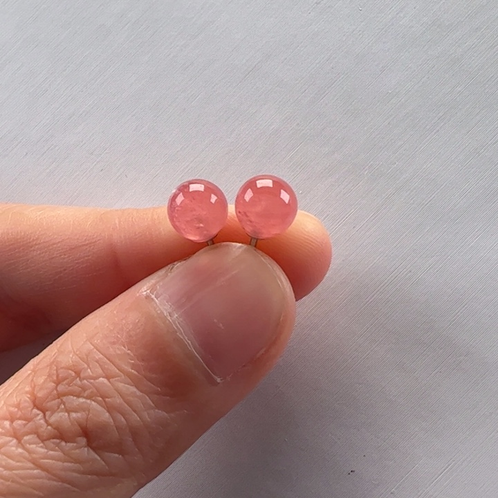 菱锰矿（红纹石）耳饰银S925镶嵌