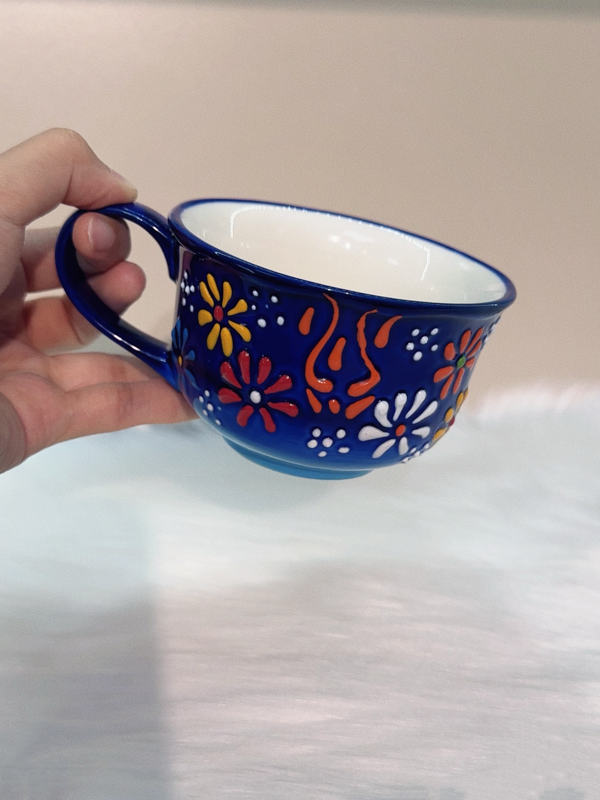 【土耳其堆料】2只装新疆包邮人工釉下彩蓝色土耳其堆料200ml咖啡杯