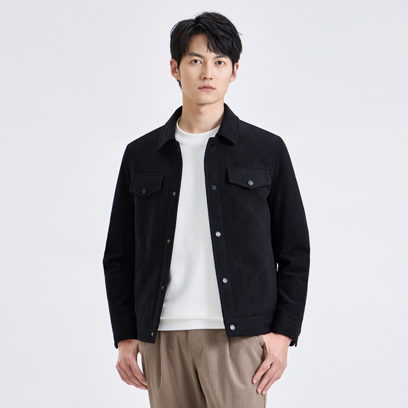 【90白鸭绒】羽绒内胆保暖翻领纯色简约休闲时尚男款夹克C27D70070