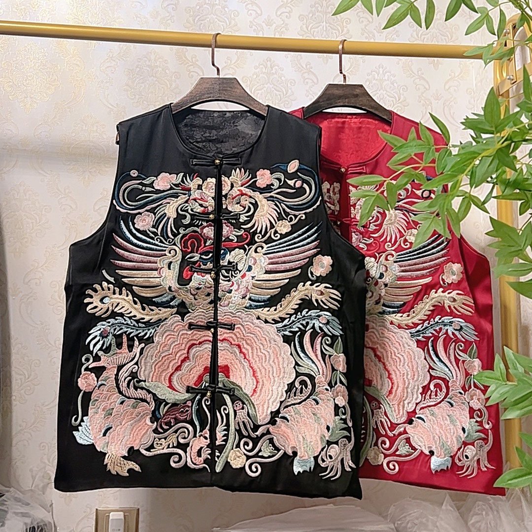 大聪新中式重工刺绣马夹新年红色200斤贵气唐装坎肩马甲99052