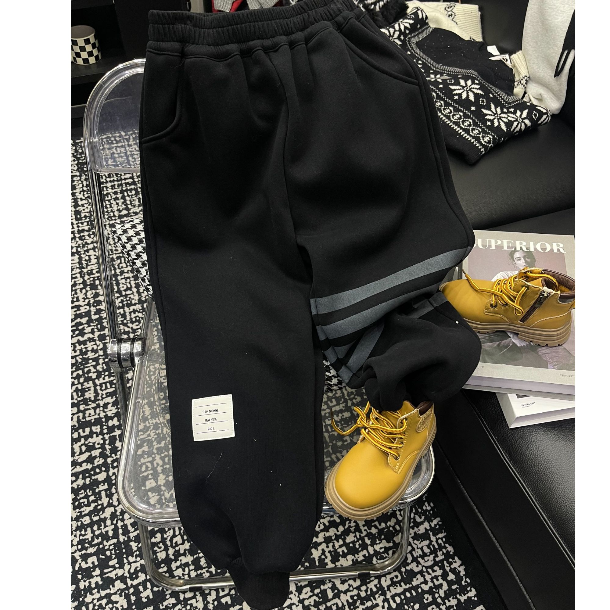 sisikids四条杠卫裤黑色卫裤wt2304