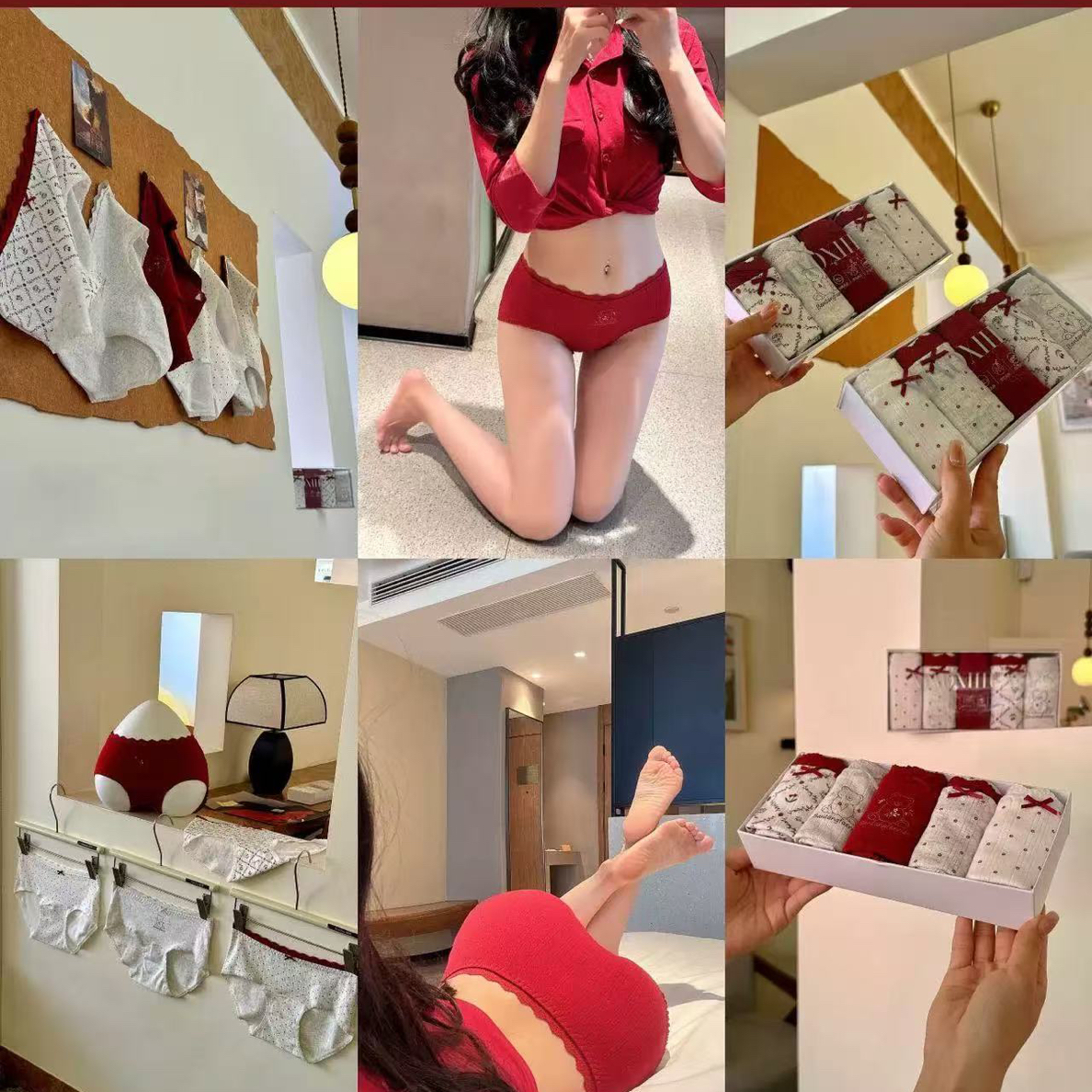 睡衣#8215新年款加长低裆三角内裤（5条装）