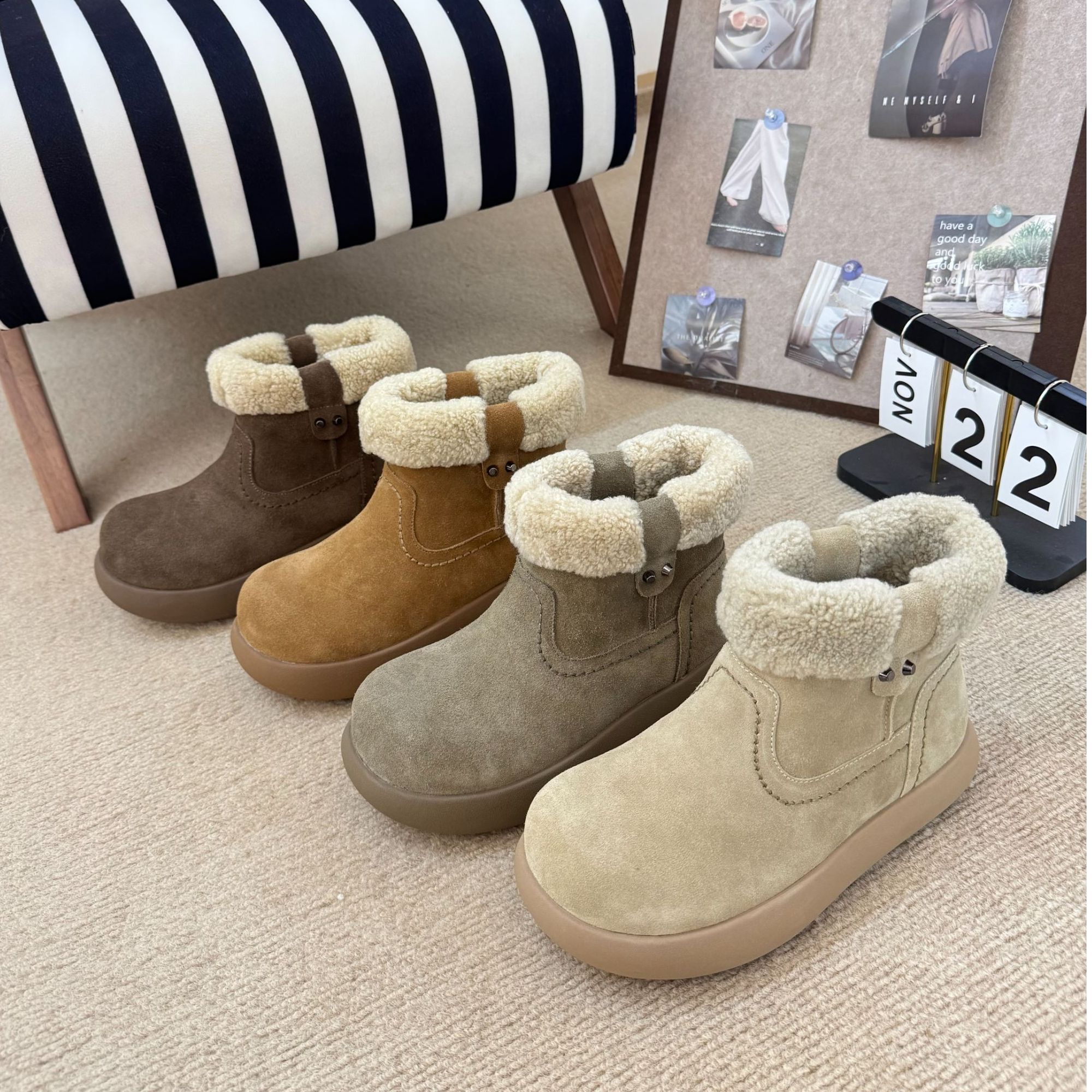 【新款大土豆】冬季厚底雪地靴女皮毛一体包头懒人鞋时尚百搭