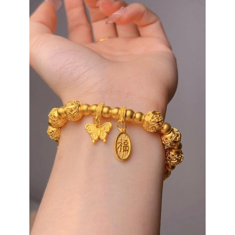 足银手链 【花珠蝴蝶】花式镂空古法厚包三层工艺不掉色大手小手可