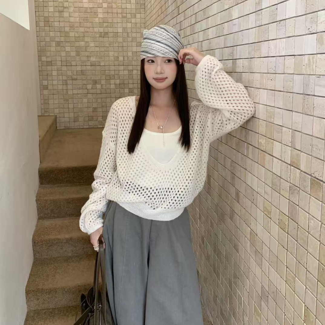 alike@991007 韩系小众氛围感镂空针织衫+吊带背心套装 10-10