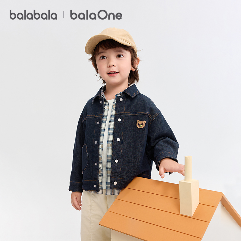 【balaOne】巴拉巴拉宝宝牛仔外套可爱小熊男童秋装2025上衣百搭