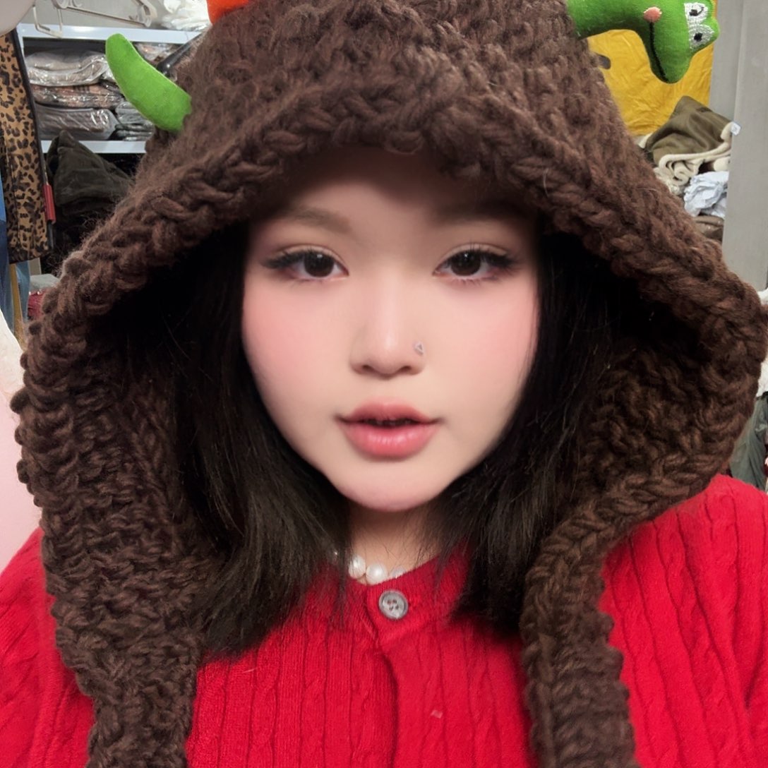 咖色恐龙针织法帽