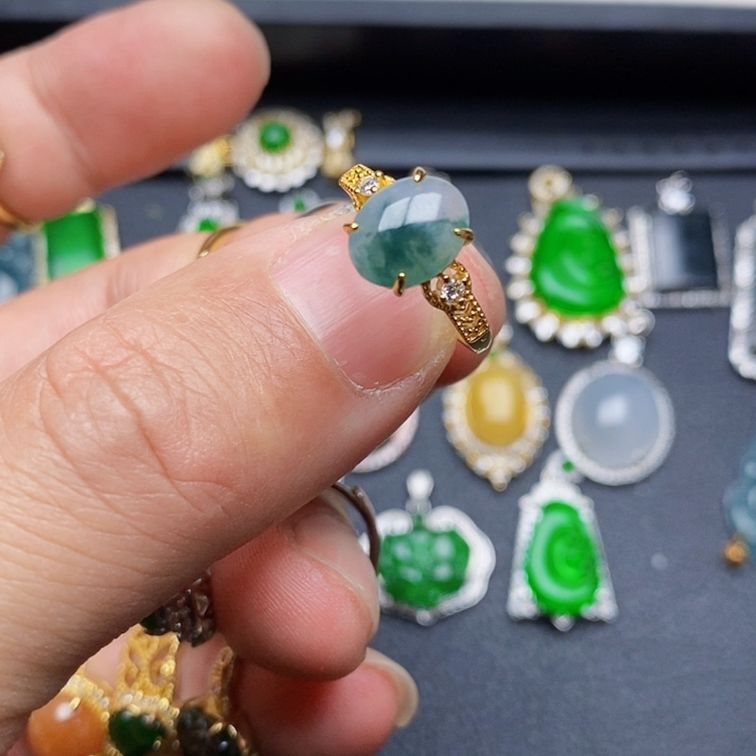 翡翠戒指银S925镶嵌戒指