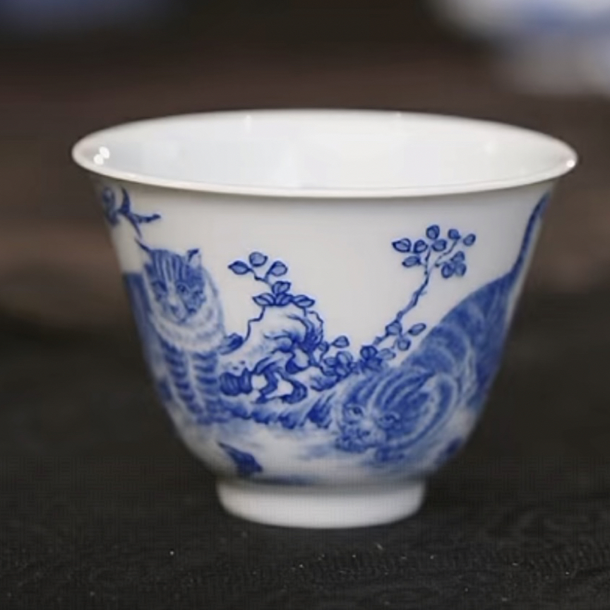 ¡觉山隐窑｜三猫花石铃铛杯茶杯景德镇印碗