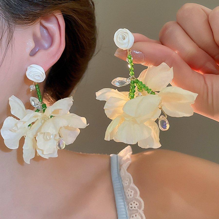 合金耳饰 银针布艺花朵流苏耳环海边度假风耳钉清新甜美气质耳饰
