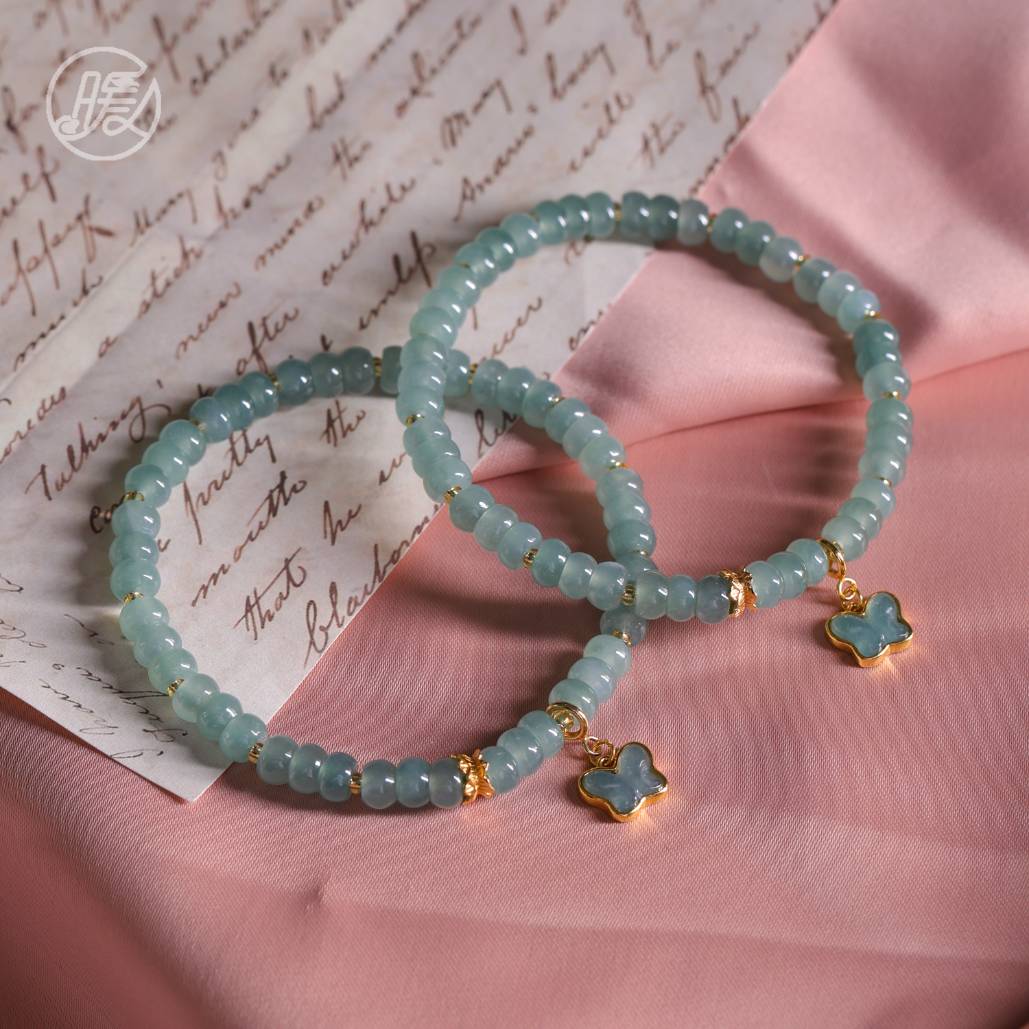 单圈翡翠算盘珠手串5mm+搭配蝴蝶手链A6611多样性发一