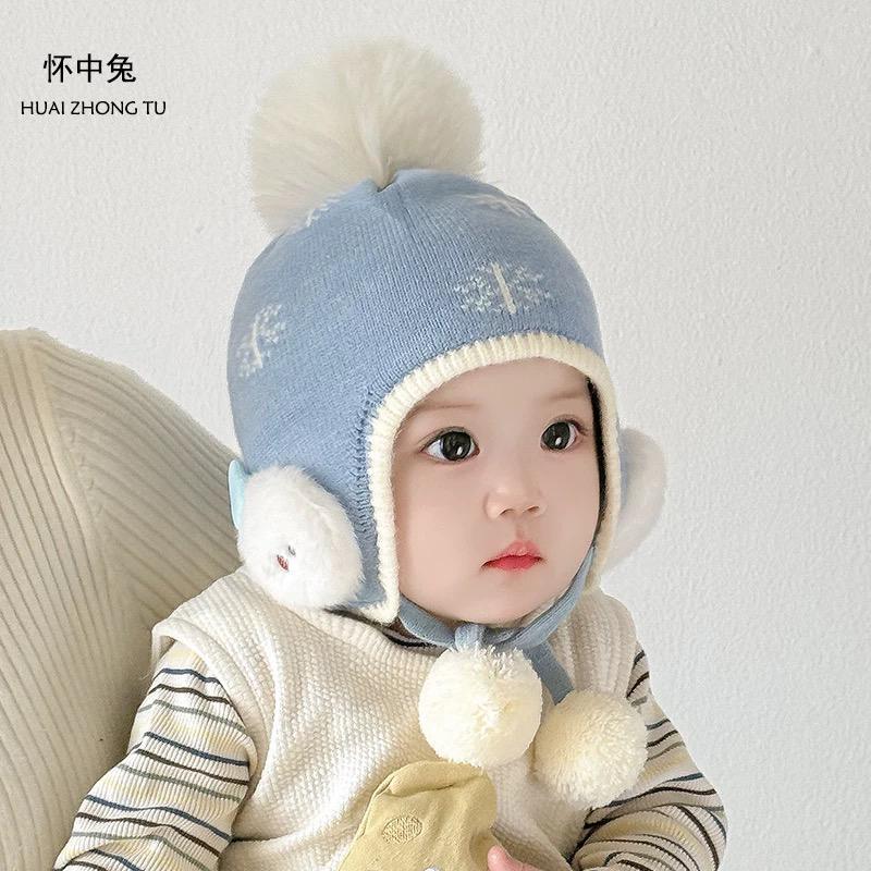 婴儿帽子秋冬季超萌可爱护耳帽男童女宝宝冬天加厚保暖防风毛线帽