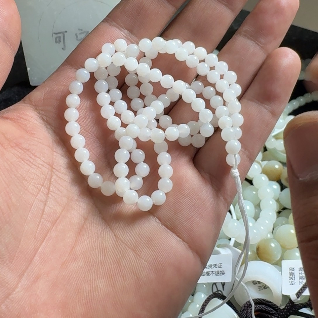一***草和田玉未镶嵌手链卡5圆珠108