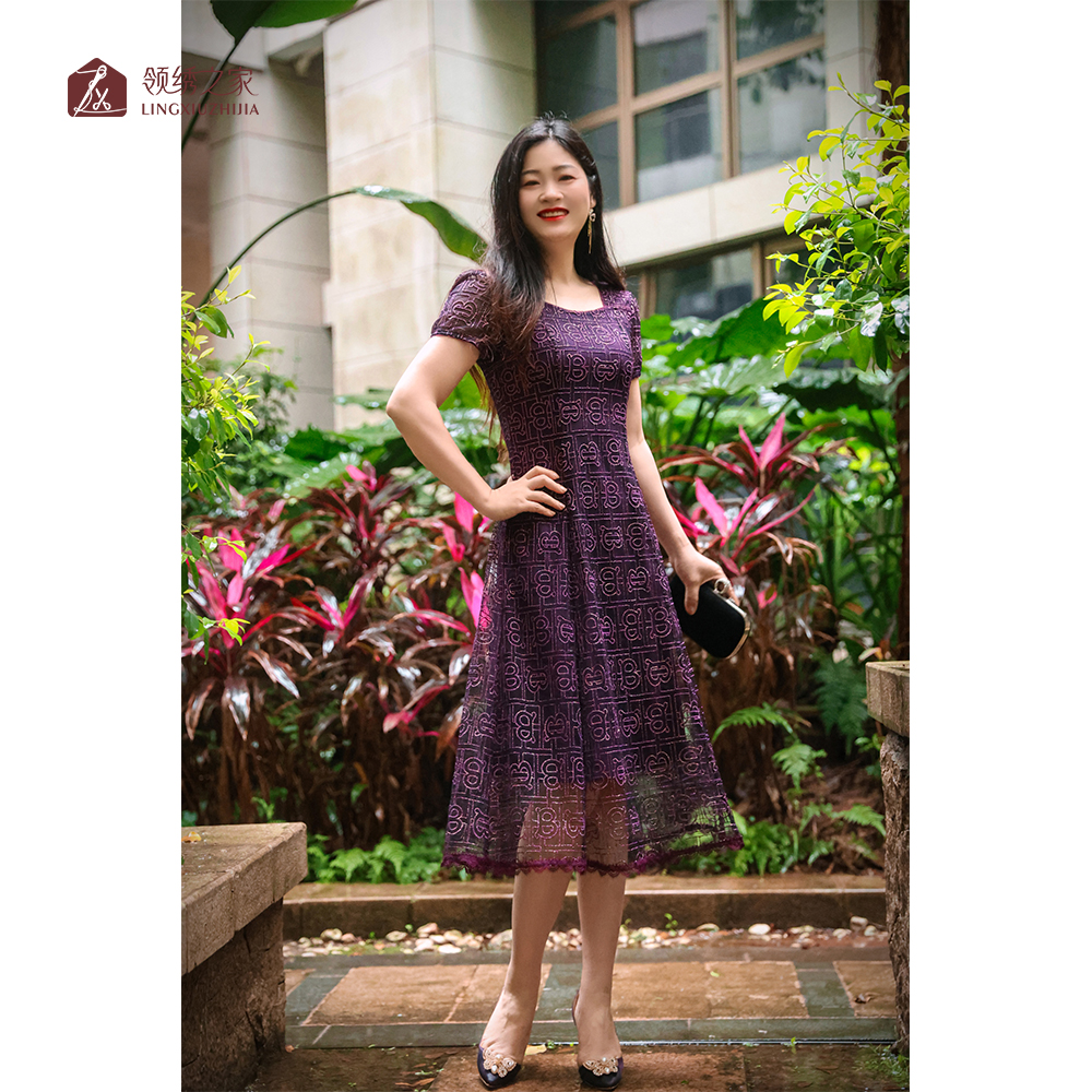 【绣系列.鎏金织梦】小个子股线蕾丝连衣裙修身显瘦#L700759H短袖