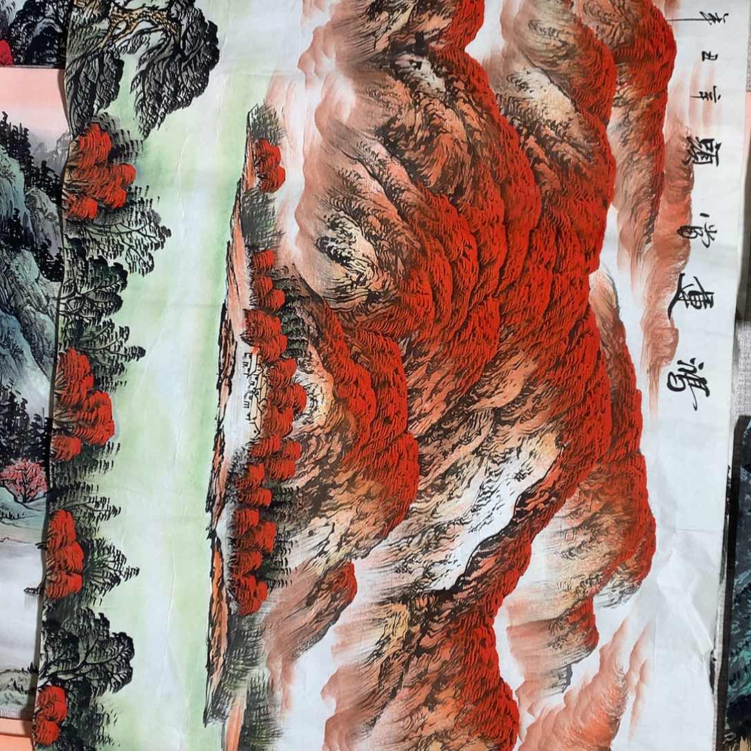 国画紫*东六尺红山水画