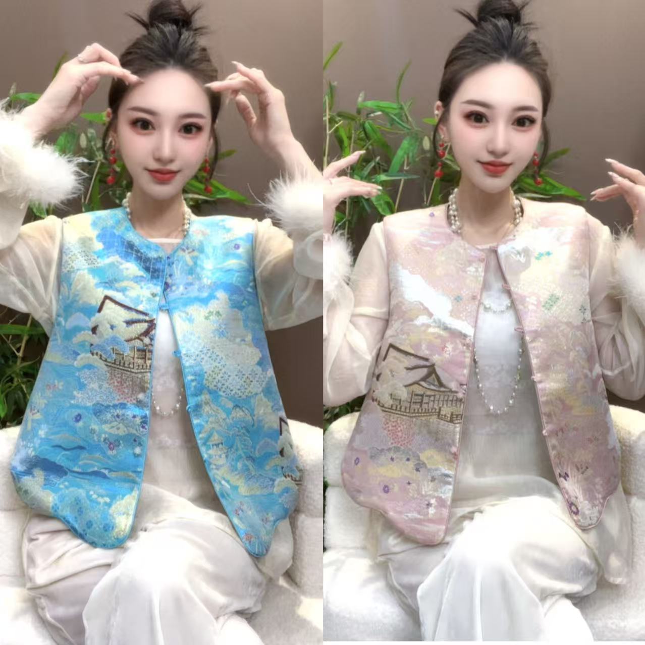 深圳南油乐总 -6699-新年款新中式宋锦提花马甲