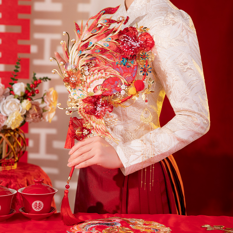 中式婚礼新娘团扇结婚出嫁高级重工感秀禾婚扇喜扇手工diy材料包