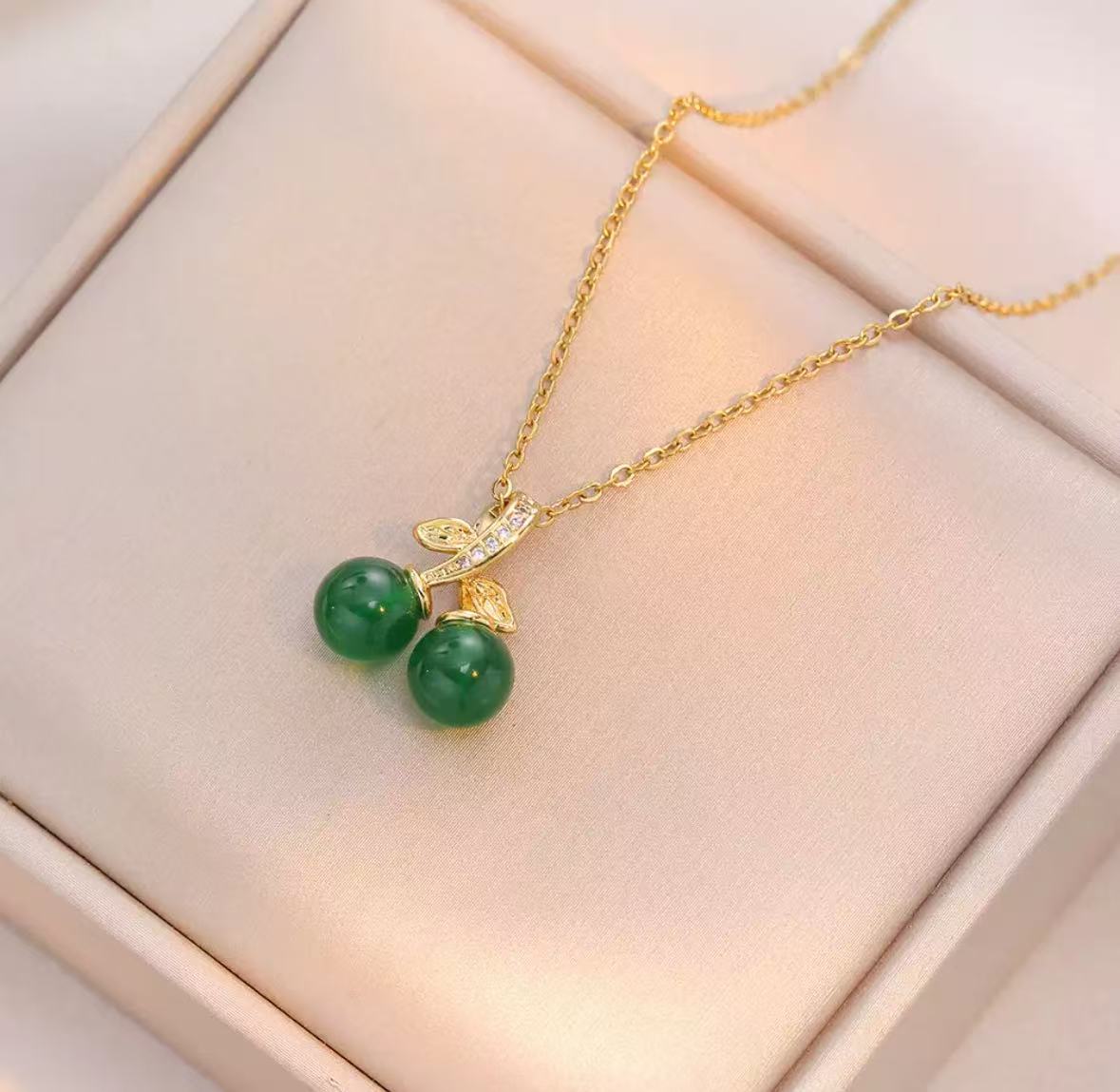 钛钢项链 K018 百搭樱桃项链绿色简约女饰品