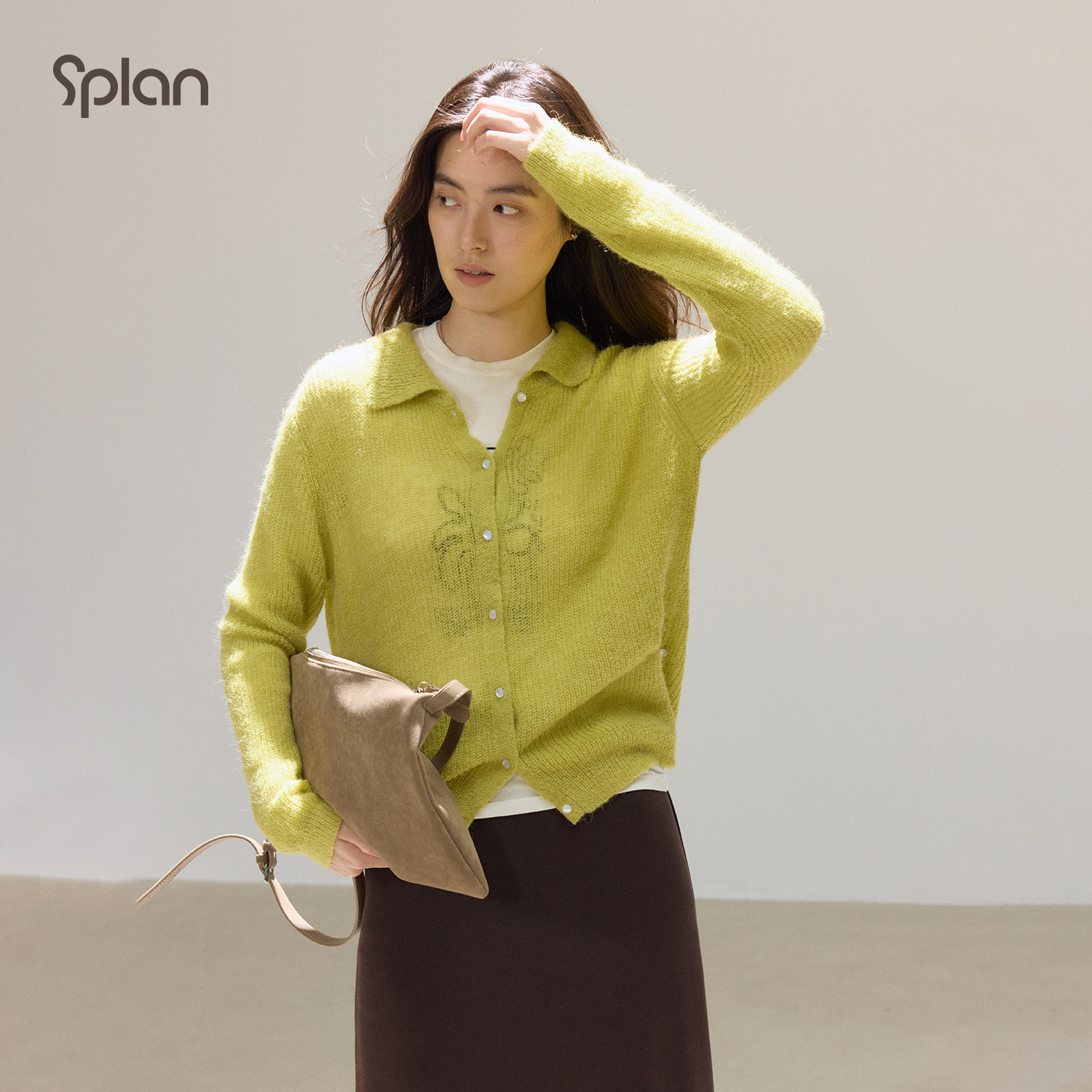 【早秋新品】SPLAN唤醒计划 极简风柔软舒适翻领开衫外套25690