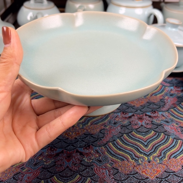 东***砂摆件仿古釉釉水高足果盘