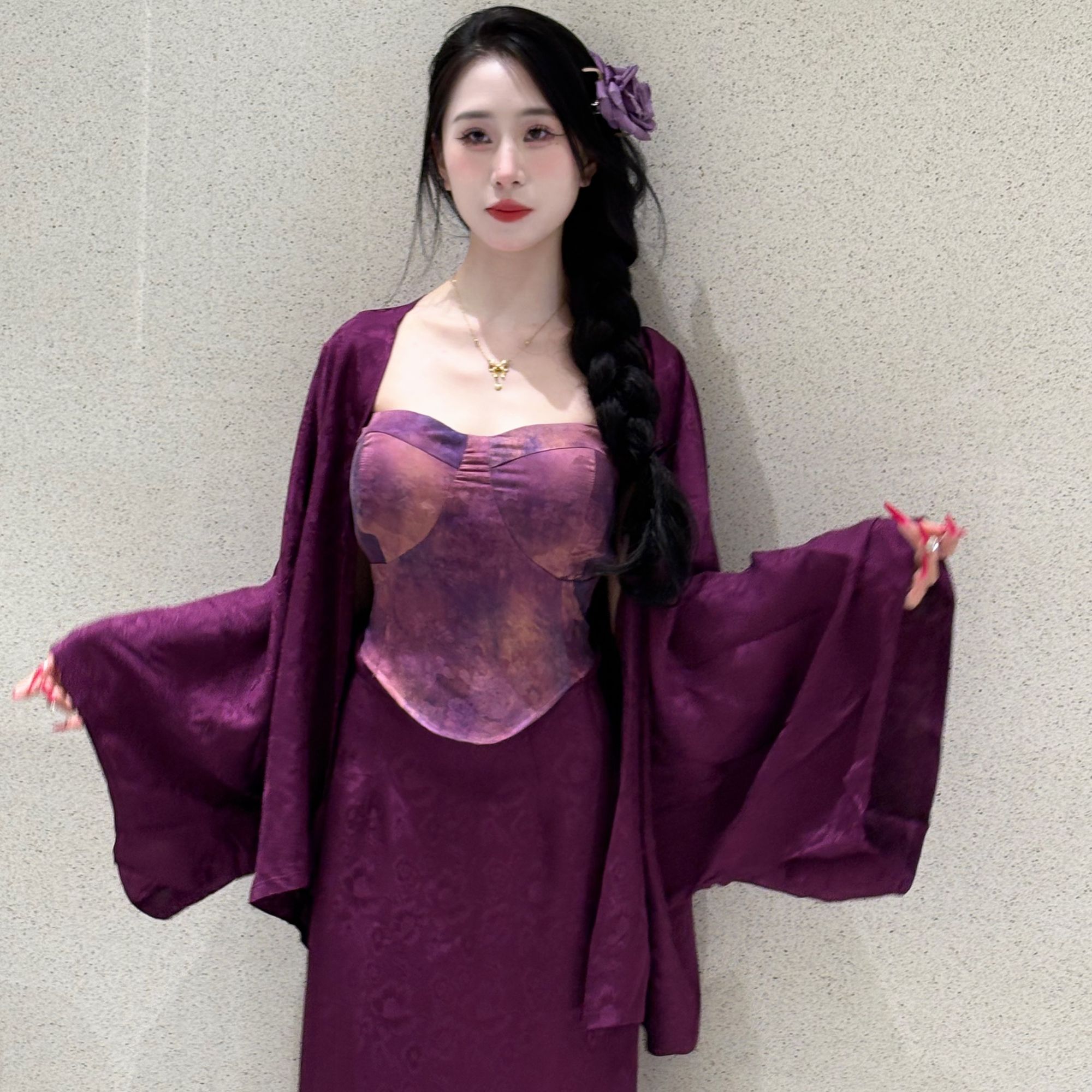 LHMknk1画报夫人原创自制新中式贵气三件套约会套装日常 玉带紫香
