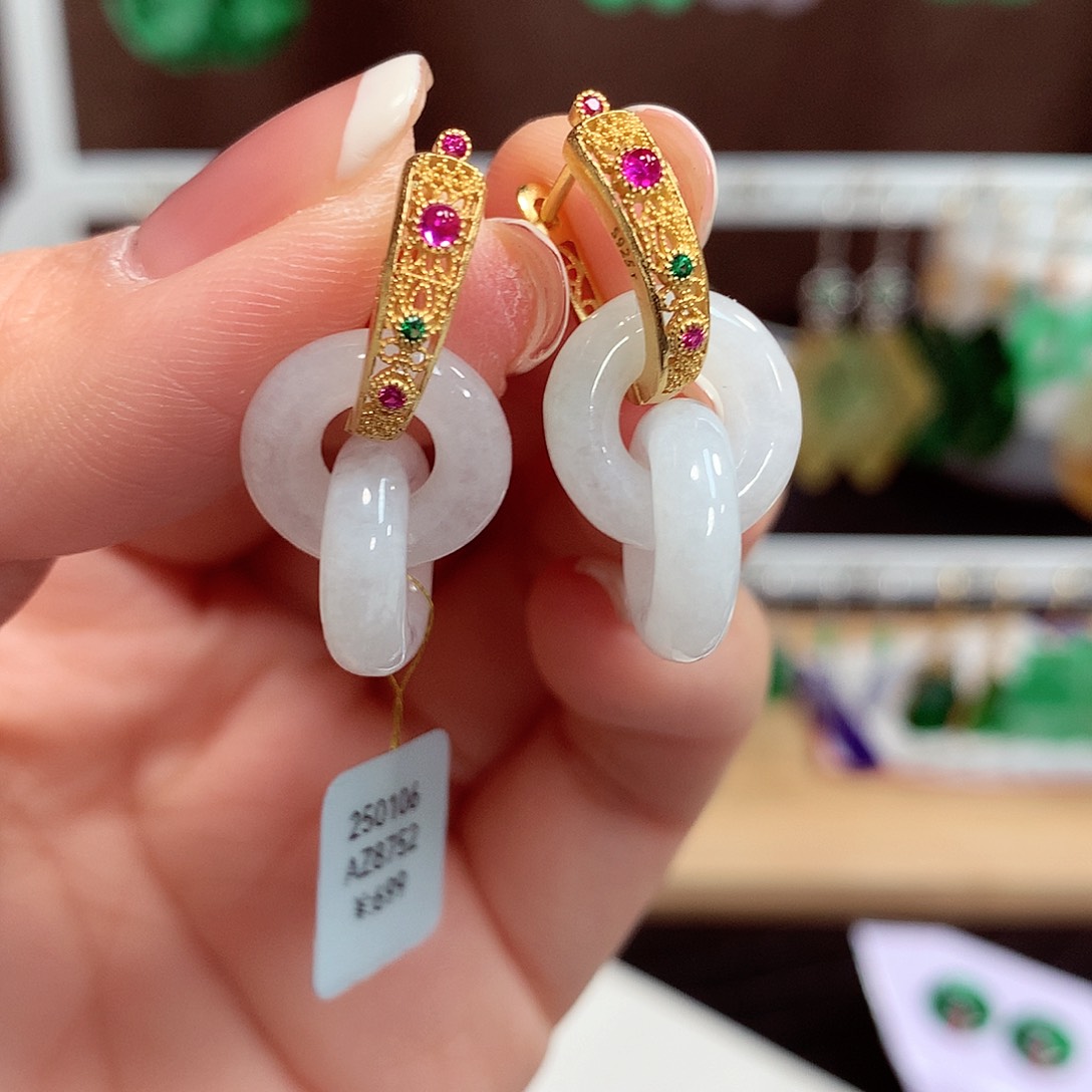 翡翠耳饰银S925镶嵌天然翡翠