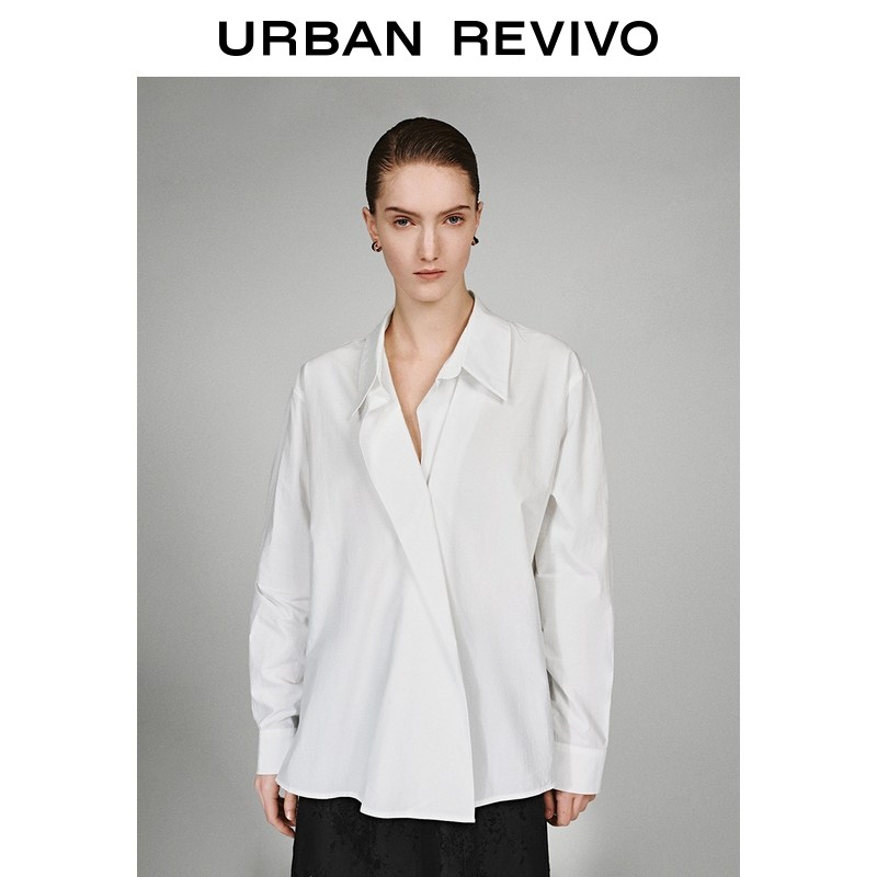 UR2026春季新款女装气质不规则斜门襟棉质开襟衬衫UWM260006