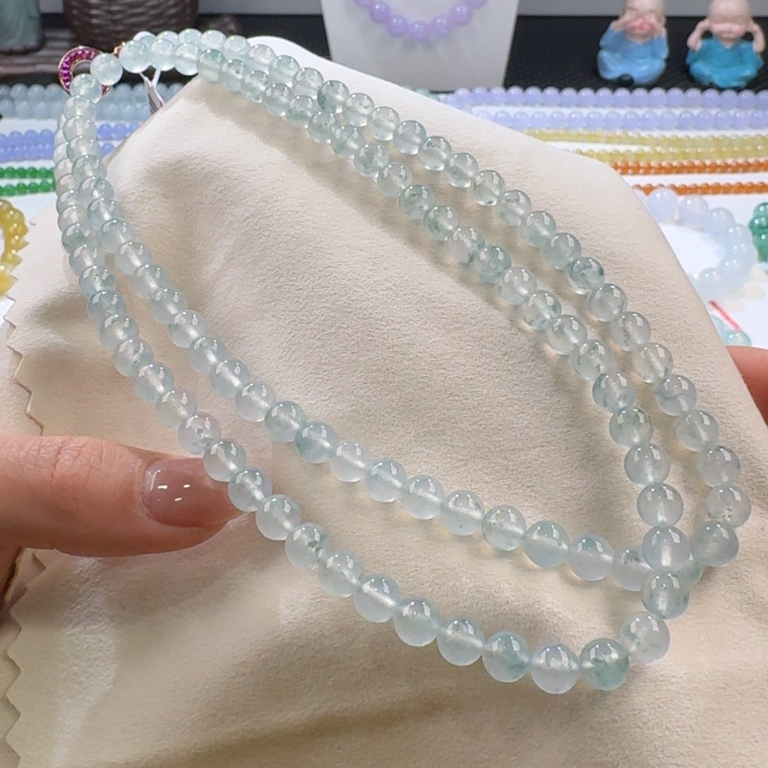 翡翠手链未镶嵌新款高冰飘花长串6.6mm