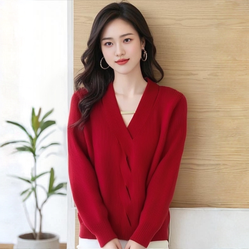 V领冬款毛衣百搭针织衫长袖套头休闲时尚韩版