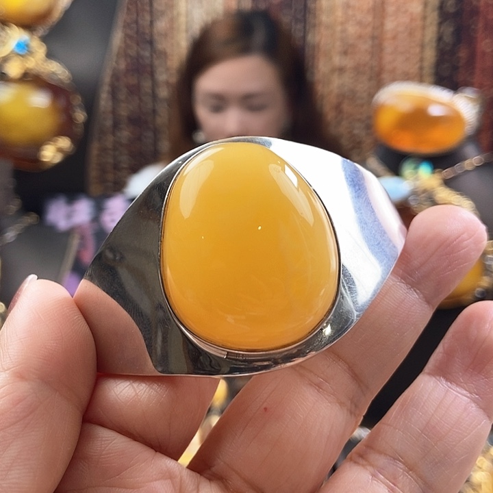 琥珀银S925镶嵌手镯手镯