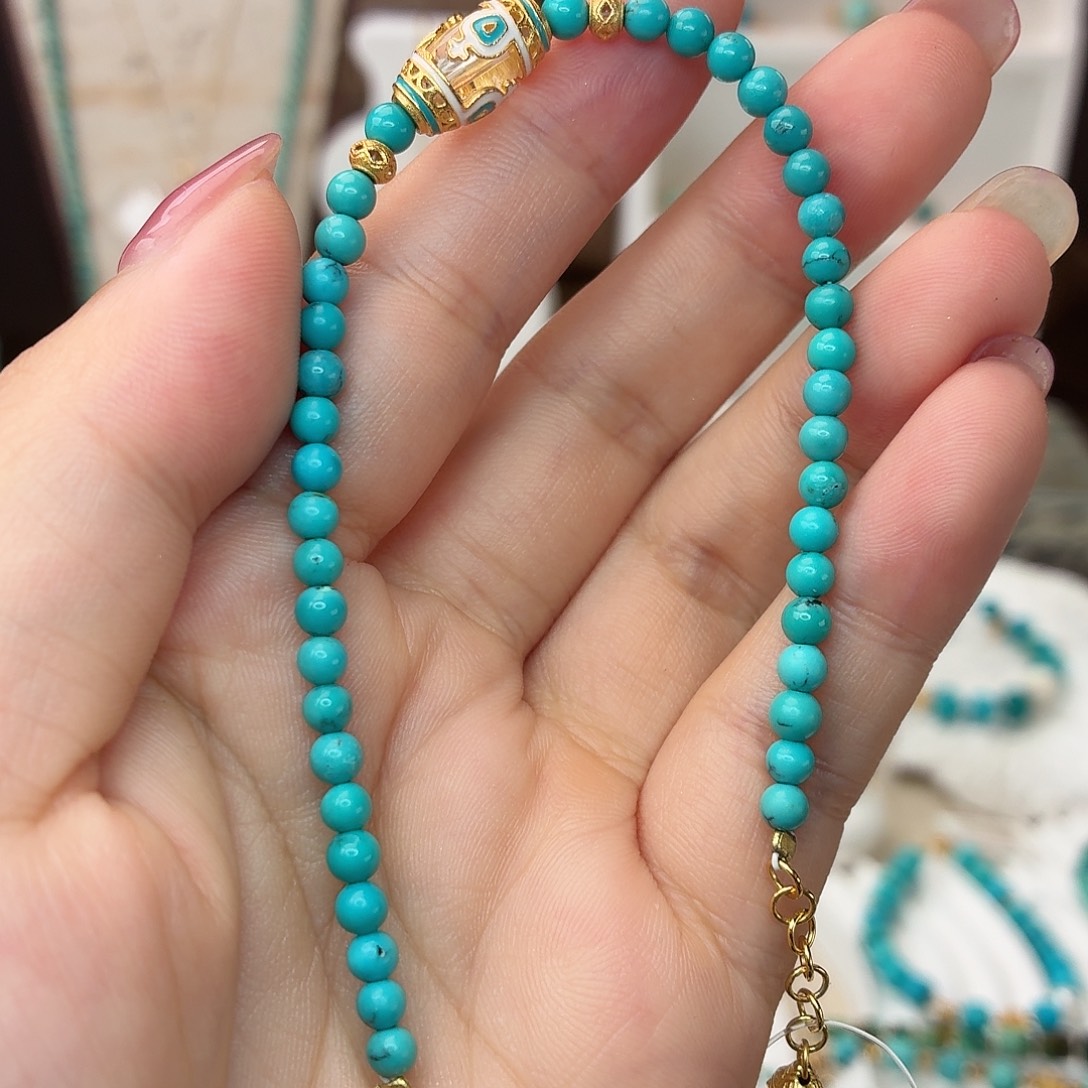 银S925镀金镶嵌绿松石手链