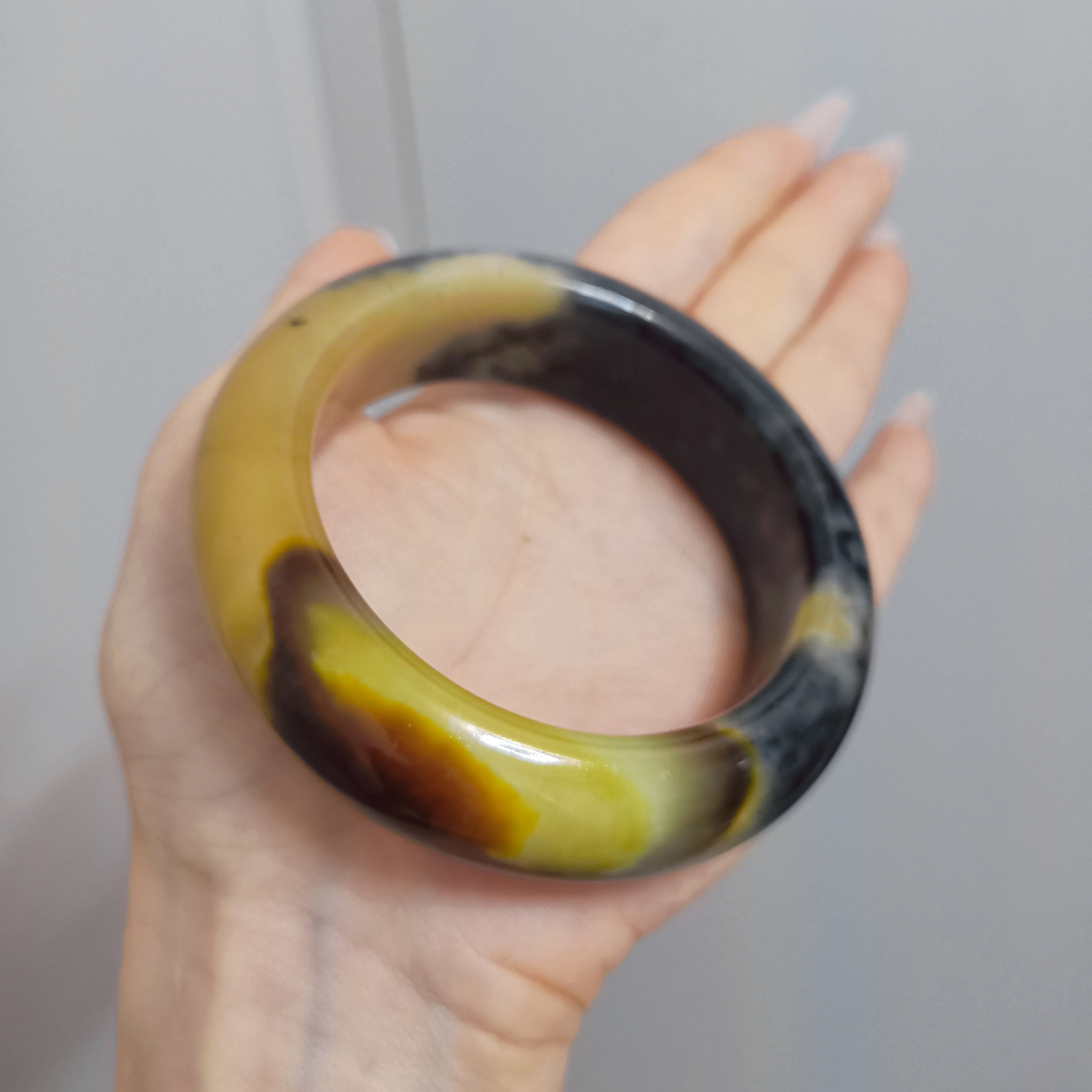 天然岫玉 55+圈口玉石王三色血管红镯子可盘透 45（默认微瑕）