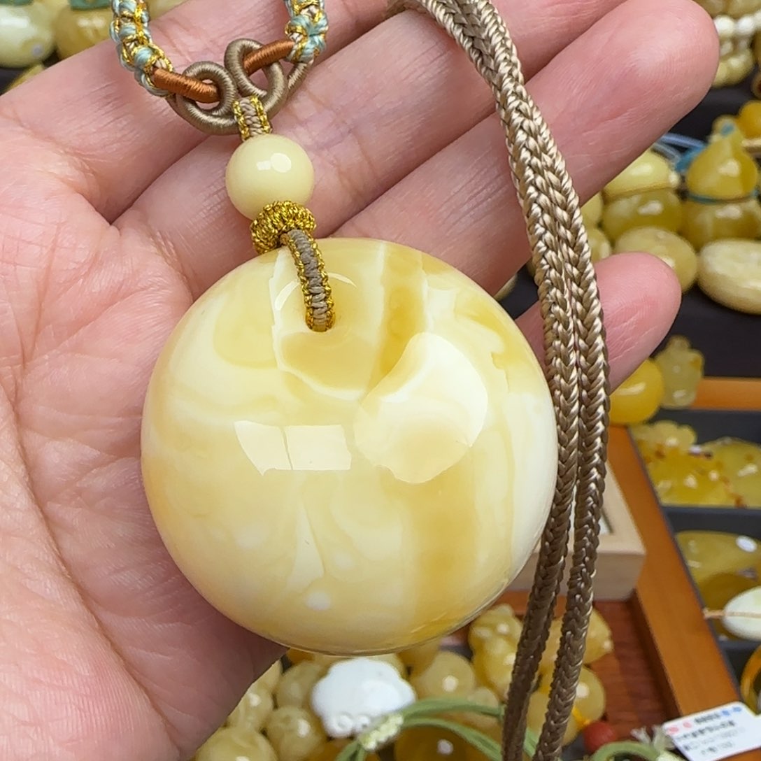 蜜蜡套链未镶嵌天然瓷白妖花蜜蜡公主扣