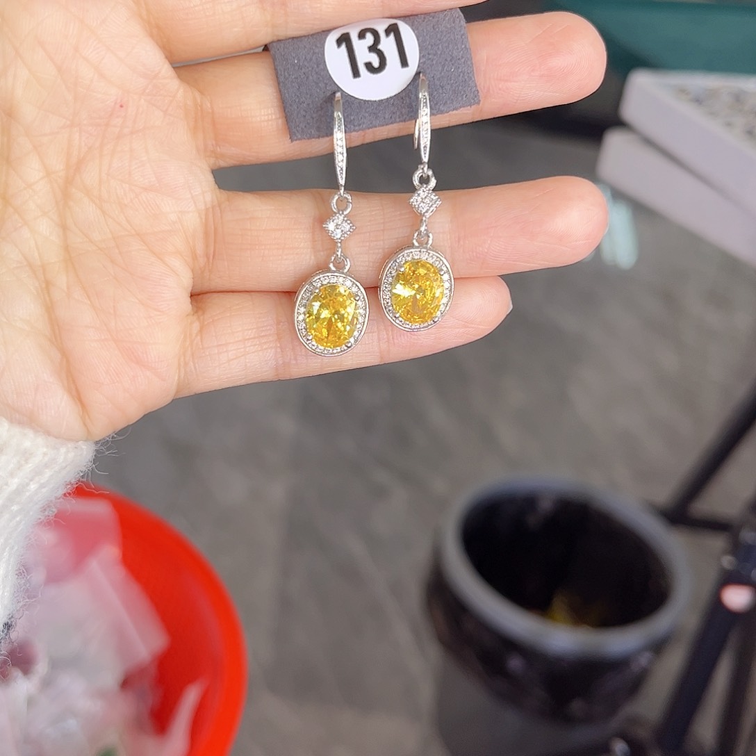 耳饰彩色蓝宝石银S925镶嵌