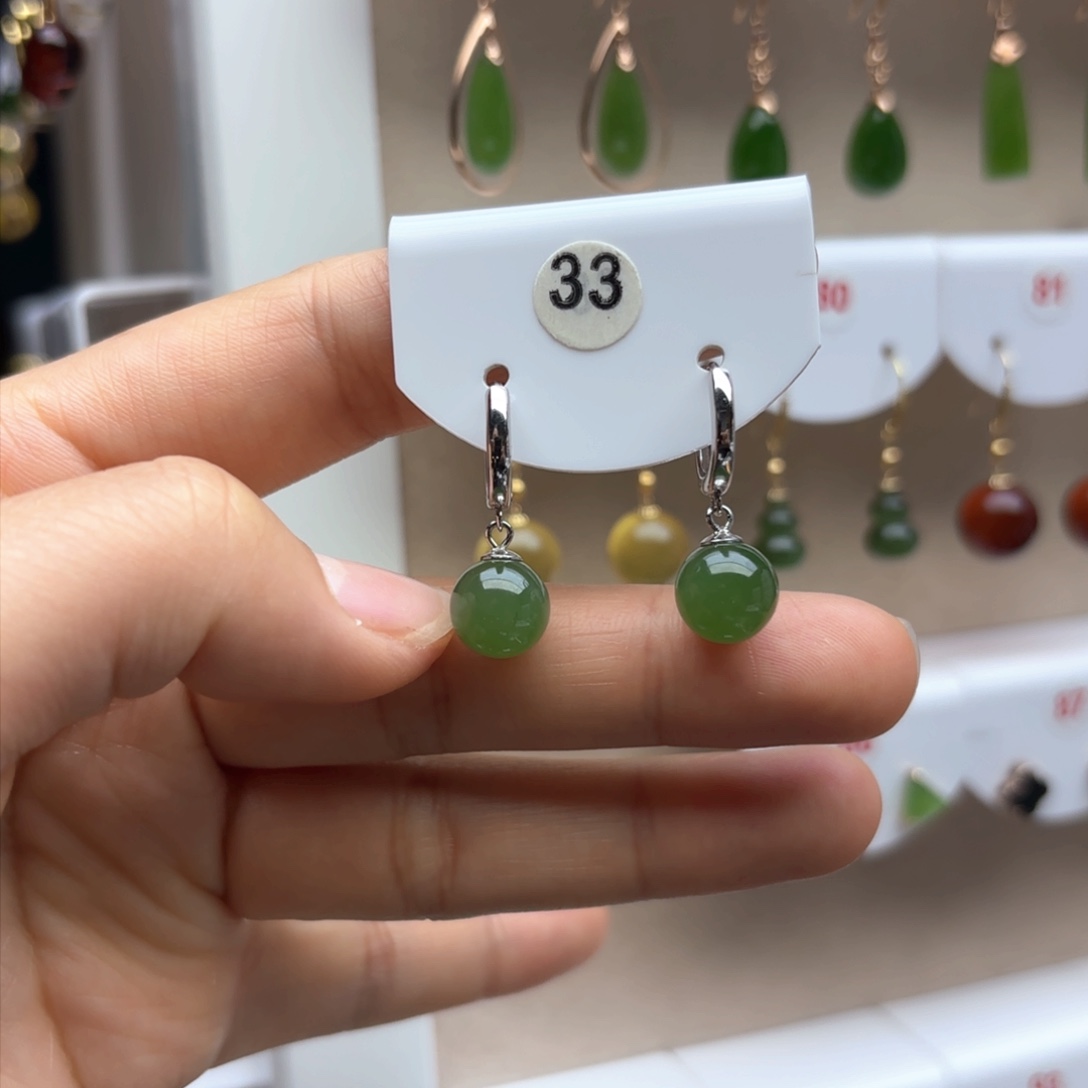 和田玉耳饰银S925镶嵌